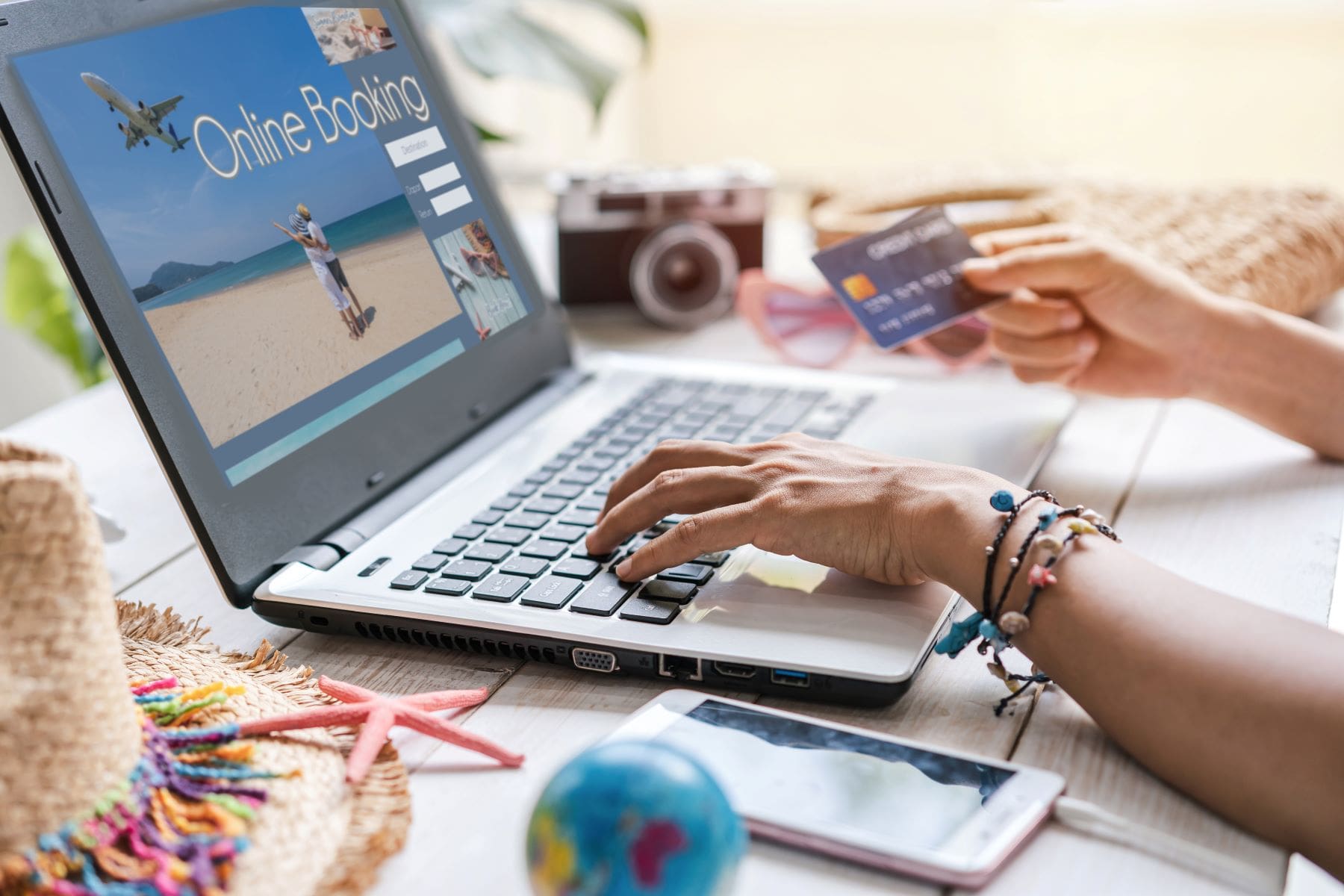 person booking a trip online